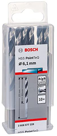 Bosch Professional 10-Piece PointTeQ HSS Twist Drill Bit (for Metal, 6.1 x 63 x 101 mm, Drill Driver Accessories)