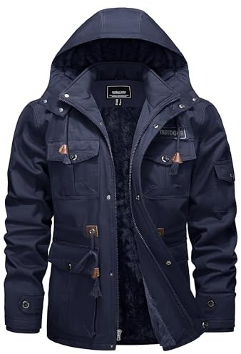 Hommes Veste Militaire Veste d'hiver Décontracté Coton Coupe-Vent Veste d'extérieur Cargo Blouson avec Capuche