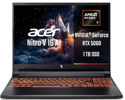 acer Nitro V 16 AI ANV16-42-R0BK Notebook Gaming, NVIDIA GeForce RTX 5060 8 GB GDDR7, Processore AMD Ryzen™ 7 260, Ram 16 GB DDR5, 1024 GB SSD, Display 16 WUXGA IPS 180 Hz, Windows 11 Home