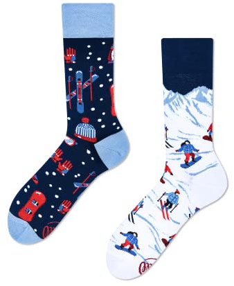 Many Mornings Ungleiche Socken für Skifahrer und Snowboarder Winter-Design Größe 39-42 Zwei Unterschiedliche Baumwollsocken Bunt Für Männer und Frauen