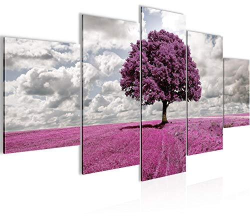 Liggande Träd Bild icke-vävd dukbild 5 Delar Panorama Lila Grå Sovrum hall 608053a