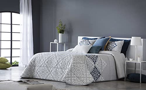 SANDECO - Edredón Conforter Teruel Jacquard con 2 Fundas de Cojín - Cama 135 - Color Gris C01