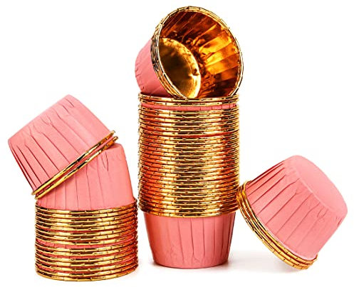 Spesh 50 Stücke Papier Backförmchen Muffinbecher Muffinformen Einweg-Backbecher für Muffinform Bronnie Cupcake (Pink-Gold)