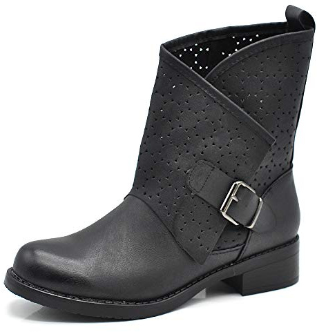 IF Fashion Scarpe da Donna Stivali Stivaletti alla Caviglia Biker Fibbie Anfibi Primaverili Estivi G630 Nero N.40