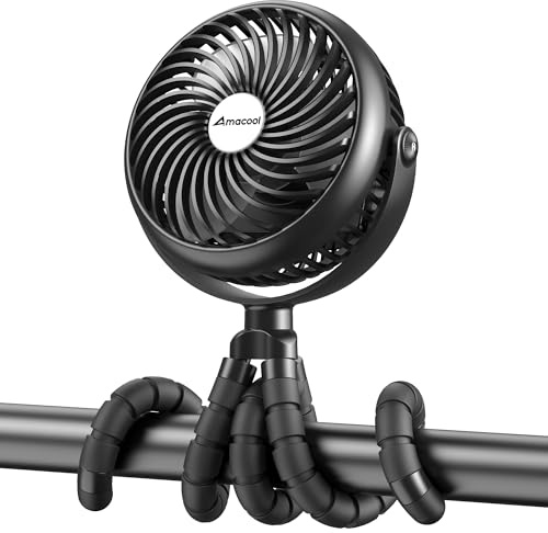 Amacool Ventilador de cochecito de bebé 20 horas de tiempo de trabajo, ventilador de clip alimentado por batería con trípode flexible para asiento de coche, cuna, bicicleta, cinta de correr, paraguas