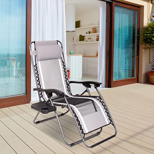 MacSports Mesh Anti-Gravity Patio Lounge Chair with Cup Tray, Gray