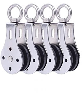 ModularSports drehbare Umlenkrolle aus geschliffenem Stahl 4er Set/Umlenkrolle Stahlseil bis 10 mm/Fitness Seilrolle mit 330 kg Tragkraft/robuste Flaschenzug Umlenkrolle Indoor