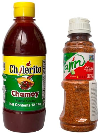 TLT FOODS Pack Salsa Chamoy Chilerito 355ml + Tajín En Polvo Clásico Mezcla De Chiles, Lima y Sal 142g – Condimentos Sazonadores Mexicanos Dulces y Picantes Para Fruta, Ensaladas y Aperitivos