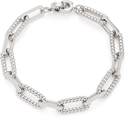 JEWELS BY LEONARDO Armband Clip & Mix Moni • Arm-Kette aus silberfarbenem Edelstahl • massives Gliederarmband • Statement-Armband mit Kordelstruktur • 19 cm Länge • Geschenk Damen Schmuck • 023068