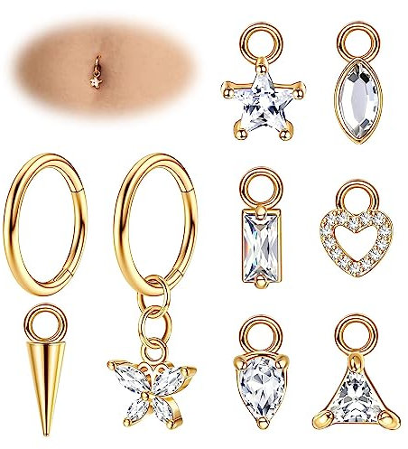Adramata 14G Bauchnabelpiercing Chirurgenstahl Herz Schmetterling Bauchnabelpiercing Hängend Ohr Piercing Set Piercing Bauchnabel Silber Gold Bauchnabelpiercing Ring Körper Piercing Schmuck