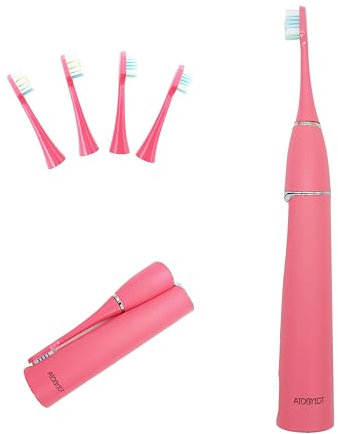 AIDBYIOT Folding Sonic Electric Toothbrush Travel Toothbrush Rechargeable Portable. Handle Equipped with a UVLED Sterilization Self Cleaning Chamber. Pink. 4 Brush Heads.