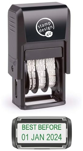 Self Inking Changeable Date Stamp - Best Before Date Stamp in Green Ink