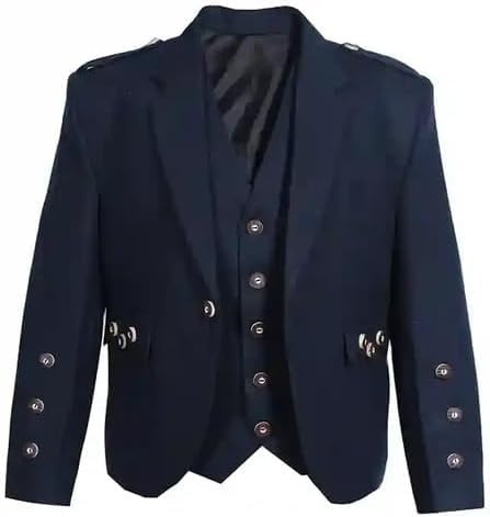 Veste Kilt Crail Argyle en Tweed écossais des Highlands pour Hommes avec Gilet – Veste Argyll 100% Laine Tweed Bleu Marine