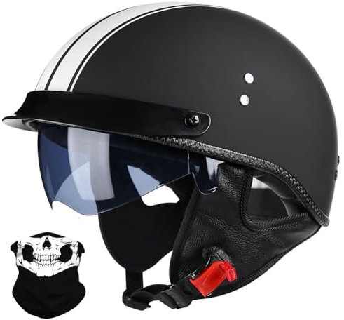 Uueybsg Retro Motorradhelm Deutsche Jethelm, Motorrad Halbhelme mit Visier, Vintage Halbschalenhelm mit ECE, Fahrrad Cruiser Chopper Moped Roller Scooter Helm für Erwachsene Damen Herren