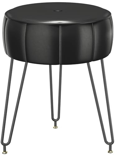 YMYNY Tabouret Multifonctionnel, Pouf Ottoman Repose-Pieds, Canapé Moderne, Ottomane Ronde Pumpkin, pour Chambre et Salon, 32 x 32 x 44CM Noir HBD036B