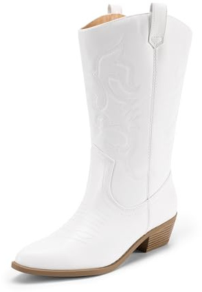 DREAM PAIRS Women's Cowboy Mid Calf Western Boots | Pointed toe, 1,77 heel, embroidery, PU+4mm latex insole, TPR outsole