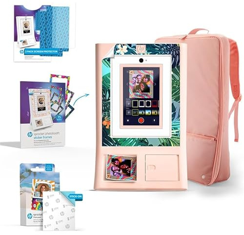 HP Sprocket Photomaton Imprimante Instantanée Rose + Papier Zink (100 Feuilles) + Étui Rembourré + 2 Protecteurs d'Écran + 15 Cadres Autocollants Décoratifs
