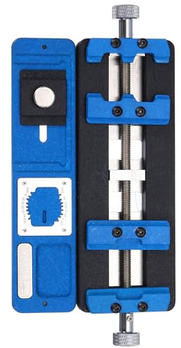 PATIKIL Adjustable PCB Fixing Holder,3.5x7.4x0.6 Multifunctional PCB Circuit Board Holder Dual Axis Chip Maintenance Fixture PCB Holder Clamp Tool for Phone Repair,1 Set Blue