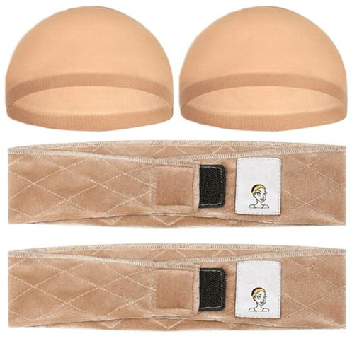Dryxog 4 stycken Peruk Sömlös Halkfritt Handtag Wig Grip Huvudband Wig Band Elastisk Justerbar Med Hylsa för Peruker Sammet Mjuk Spets Tillbehör (Hudfärg)