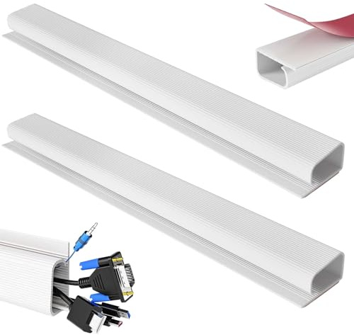 Goulotte Passe Cable, 2 PCS 4m Rangement de Câbles de Téléviseur, Auto-Adhésif Conduit de Câble Goulotte, Montage sur Le Mur, avec Ruban Adhésif en Mousse, 5x2.5 cm, Blanc