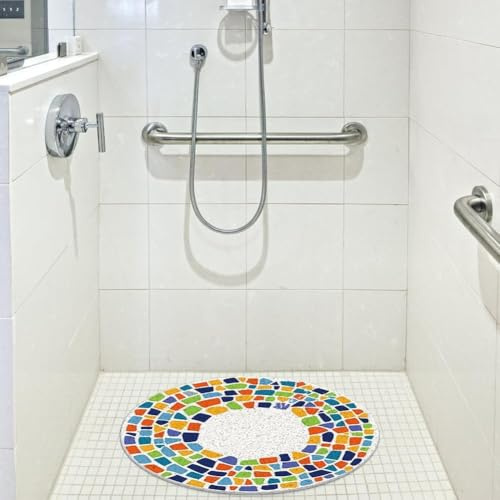 Tutamaz Tappetino da doccia antiscivolo, rotondo, 60 cm, antiscivolo, ad asciugatura rapida, con fori di drenaggio, per la sicurezza antiscivolo nella doccia e nella vasca da bagno