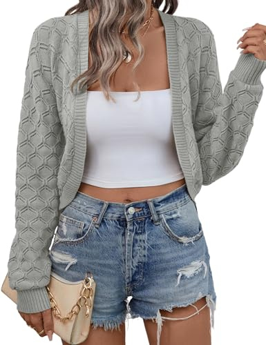 Kistore Cropped Cardigans for Women UK Long Sleeve Knit Sweater Top | Women's Cardigans,Shrugs for Women,Cropped Cardigan,Lightweight knitted