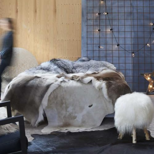 Frdhee Tapis Chambre, Tapis en Peau de Vache véritable Marron et Blanc 180x220 cm pour Chambre, Cuisine, Entrée et Maison