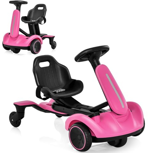 GYMAX 6V Kids Ride On Car, Electric Go Kart (Pink, without LED Lights) | Adjustable Seat & Speeds, 360° Spin Wheels, Horn, Sounds and Safety Belt, Children Racing Go Kart for 3-8 Years Old