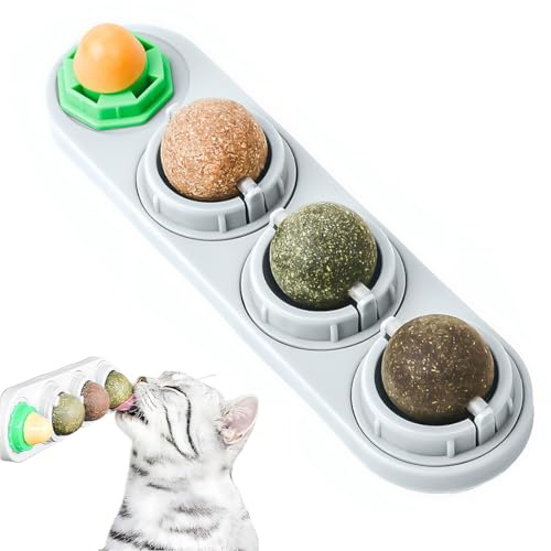UIEXAY Juguetes Para Gatos, Catnip Balls Juguetes De Hierba Gatera Natural Bolas Comestibles Giratorias Autoadhesivas Para Limpiar Los Dientes Y Aumenta El Apetito