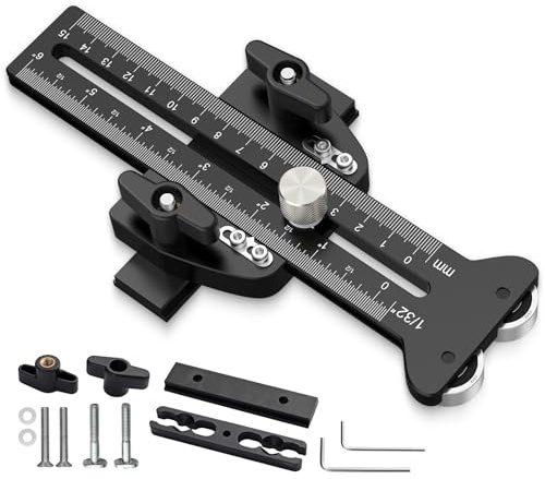Neoteck Thin Rip Jig Table Saw Guide Fits 3/8x3/4 T/U Slot & 1/4x3/8 T Slot Thin Rip Jig with Dual One-Way Roller Bearings 6 Max Scale Table Saw Accessories for Making Repetitive Narrow Strips