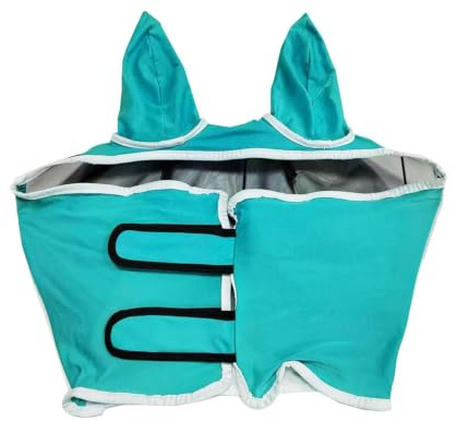 Maschera anti mosche cavallo protezione UV - traspirante con orecchie integrate | Copre testa mezzo viso fascia elastica regolabile | Accessorio equestre bestiame fattoria prateria all'aperto