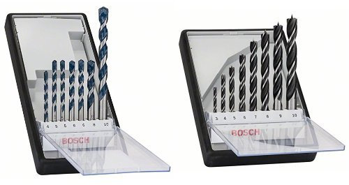 Bosch 2608588167 Professional 7-Piece CYL-5 Robust Line Concrete Drill Bit Set, Silver, 4mm-10mm & 2607010533 8-Piece Robust Line Brad Point Drill Bit Set (for Wood, Accessories for Drill Drivers)