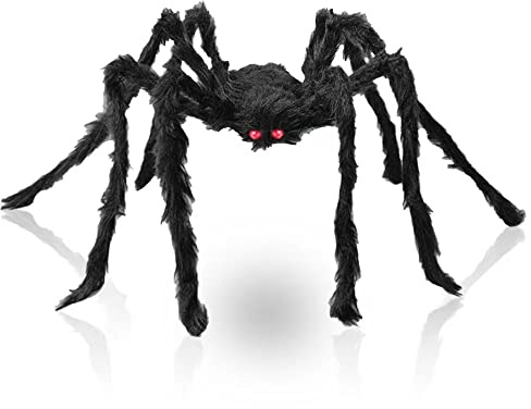 Halloween Decorations Big Spider 4.9 Ft Black Soft Hairy Scary Spider Fake Large Pops for Halloween Outdoor Yard Party