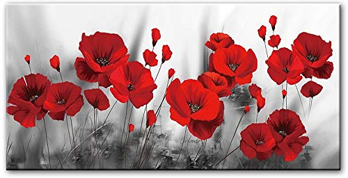 Annick Goutal Art mural Coquelicot Peinture à l'huile Impression sur toile Fleurs rouges Tableau mural pour salon Décoration intérieure (40 x 80 cm-Frameless)
