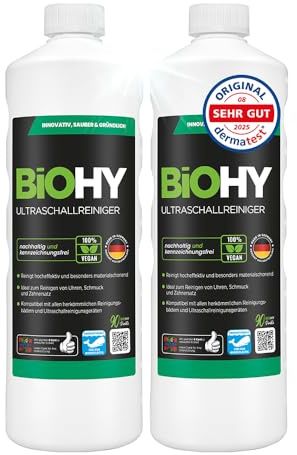 BiOHY Ultrasonic Cleaner (2 x 1l Bottle) | Intensive and gentle cleaning of dental products, gold, coins and jewellery| CONCENTRATE for ultrasonic bath (Ultraschallreiniger)