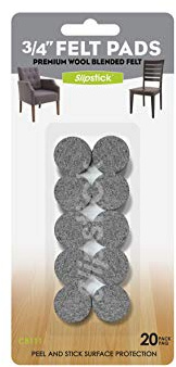Slipstick Premium Wool Felt Furniture Pads/Small Chair Feet Floor Protectors (3/4 Inch Round) Includes 20 Heavy-Duty Felt Pads with Self Stick Adhesive, Gray, CB111