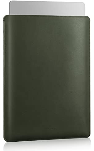 MoKo 13.3 Pulgadas Funda Ordenador Portátil, Protectora de Cuero PU Bolsa Laptop Sleeve Compatible con 13/13,6 MacBook Air M2/M1 2022-2018, MacBook Pro M1 13.3 2020, Verde Noche