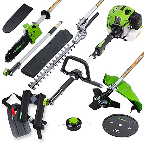 BullPower MF-5206 Multitool 5in1 Heckenschere Motorsäge Motorsense Benzin Rasentrimmer Freischneider Astsäge Hochentaster inkl. 90cm Verlängerung