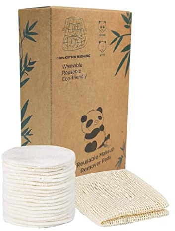 20 Piece Reusable Makeup Remover Pads with Cotton Laundry Bag, Washable Organic Eco-Friendly Natural Bamboo Cotton Rounds for All Skin Types