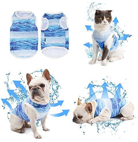 Lyneun Kühlweste Hund, Atmungsaktiv Kühlweste für Hunde, Leichte Bequem Hunde Kühlweste, Hundeweste Sommer für Aktivitäten draußen, Wandern, Training (Blau, L)