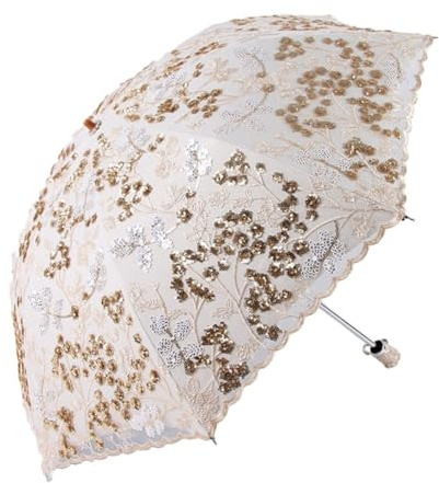 BYNYXI Spetsparaply broderi, 50 cm blomma bröllopsparaply brudparaply dubbelskikt solskydd vikbart paraply spets parasoll för bröllop fest brud fotografering