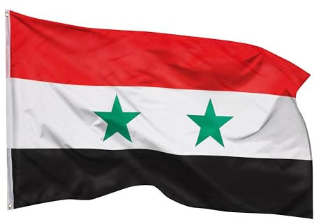 PHENO FLAGS Syrien Flagge - Syrienfahne 90 x 150 cm mit Messing-Ösen - Strapazierfähige Fahne für Fahnenmast - 100% Polyester - علم سوريا