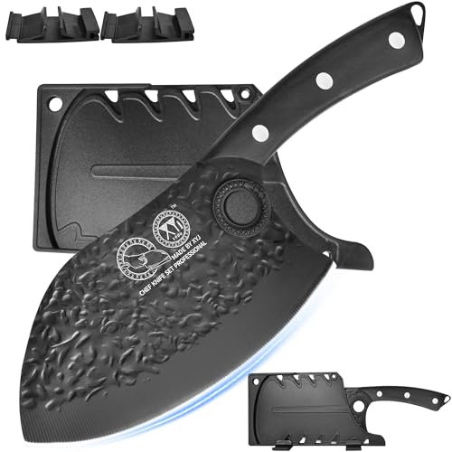 XYJ 7 pollici serbo chef coltello carne mannaia in acciaio ad alto tenore di carbonio modello martello lama ultra affilata verdure carne taglio coltello da cucina con guaina