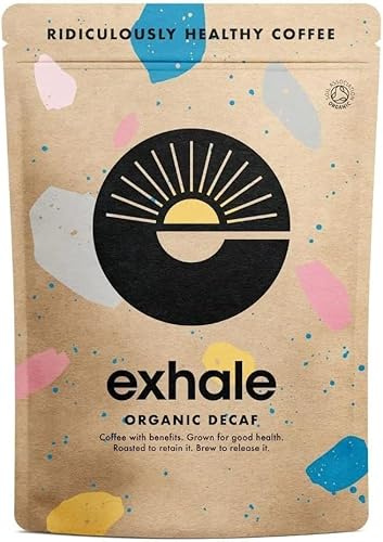 EXHALE Organic Wholebean Coffee - 225g Pack - Mycotoxin Free, Mould Free & Polyphenol Rich (Decaf Medium Roast, 225g)