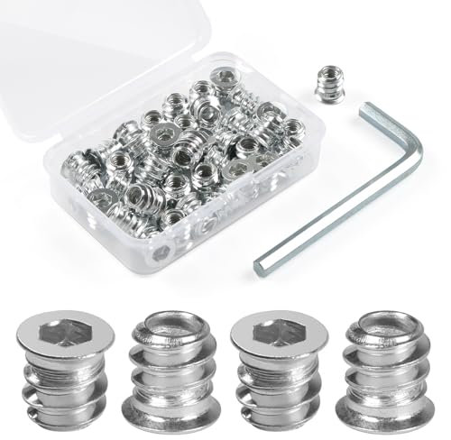 BOUMVID Einschraubmutter M5x10, 40 Stück Einschraubmuffen Gewindeeinsätze Holz Einschraubhülse Gewindeeinsatz Verzinkter Einschlagmutter Einschraubgewinde Innensechskant Muttern für Holzmöbel