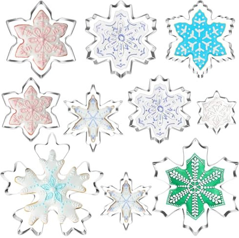 Ausstechformen Schneeflocken,10 Stück Weihnachten Keksausstecher Edelstahl,Schneeflocken Plätzchen Ausstecher,Keksausstechformen für Plätzchen, Kekse und Fondant Backen