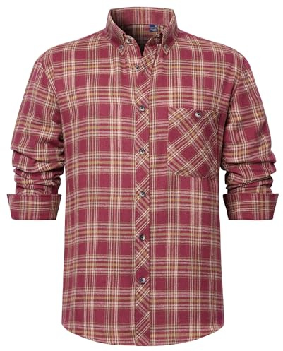 DEMEANOR Men's Flannel Checked Shirt Long Sleeve Mens Flannel Shirts Mens Casual Plaid Shirts Flannel Work Shirts for Men