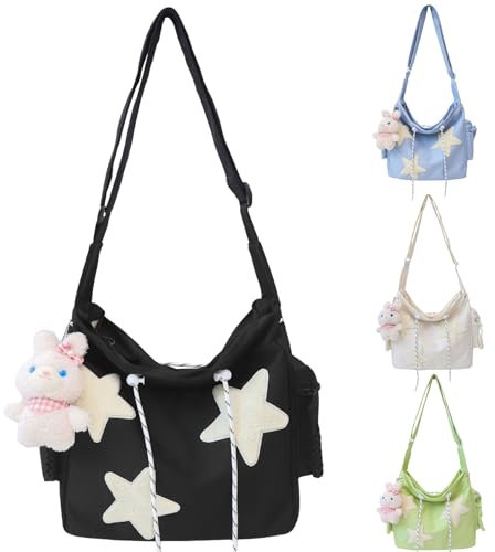 Makukke Damen Umhängetasche, Cute Tote Bag Groß Nylon Crossbody Bag Shopper Schultertasche für Schule Büro Arbeit Reisen Ausflug Einkauf