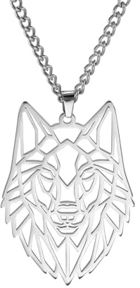 EUEAVAN Esqueleto Lobo Colgante Collar Clásico Animal Cabeza Elementos Bosque Naturaleza Encanto Joyería Joyería de acero inoxidable Regalo para Niños Hombres Niñas