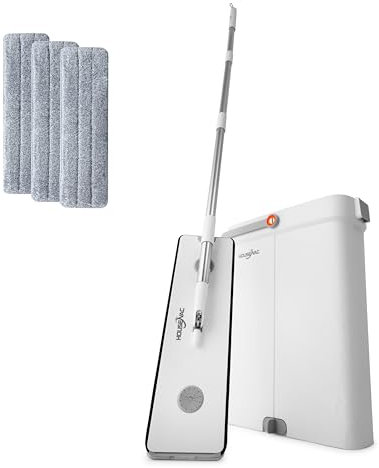 HouseVac Mocio e secchio con set strizzatore, lavapavimenti piatto a mani libere, con 3 panni in microfibra lavabili, uso a umido e a secco, sistema di pulizia dei pavimenti